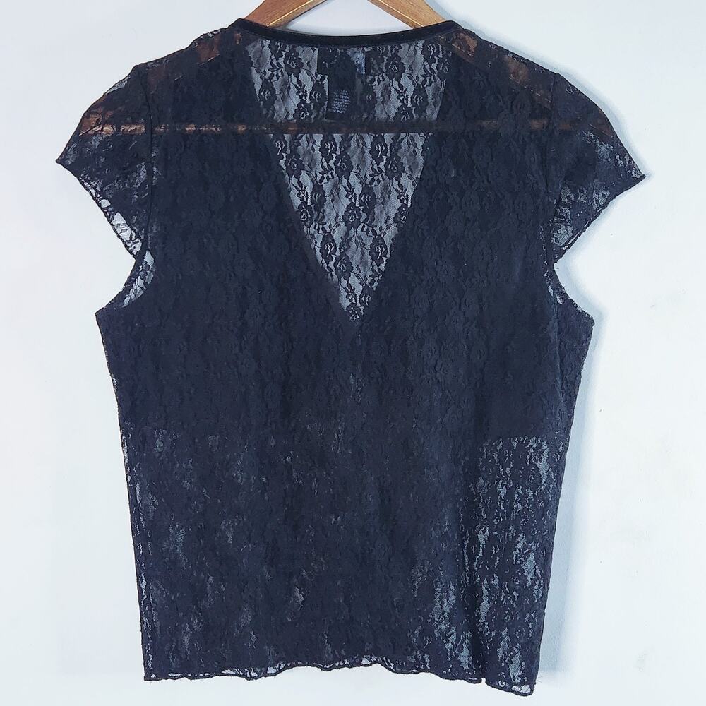 Just Polly Black Floral Lace Babydoll Crop Top Size XL Fairy Grunge Festival - Picture 4 of 9